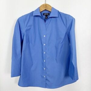 EUC Lands' End Women’s 100% Cotton Blue Button‎ Down Shirt 3/4 Sleeves Size 10